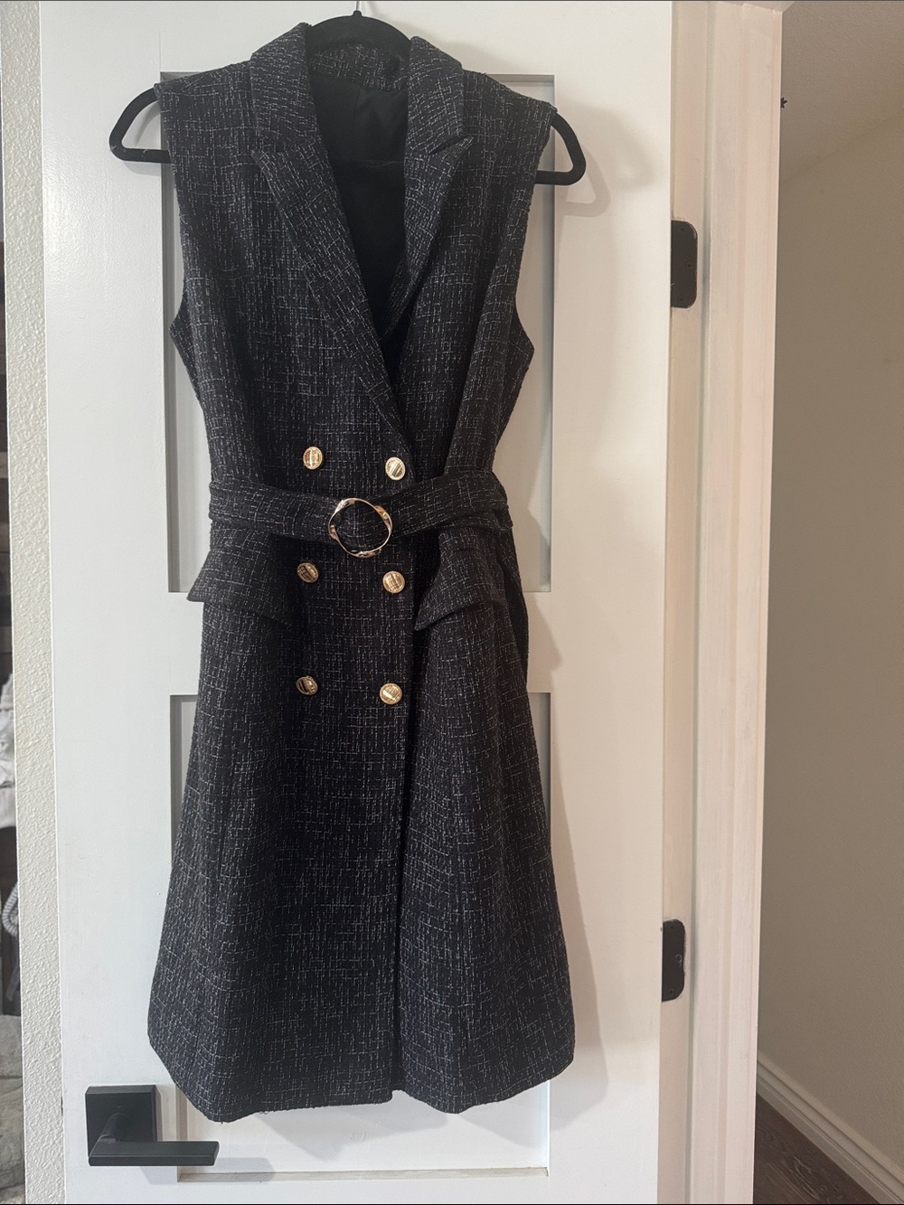 Sleeveless Double-Breasted Belted Dress in Black